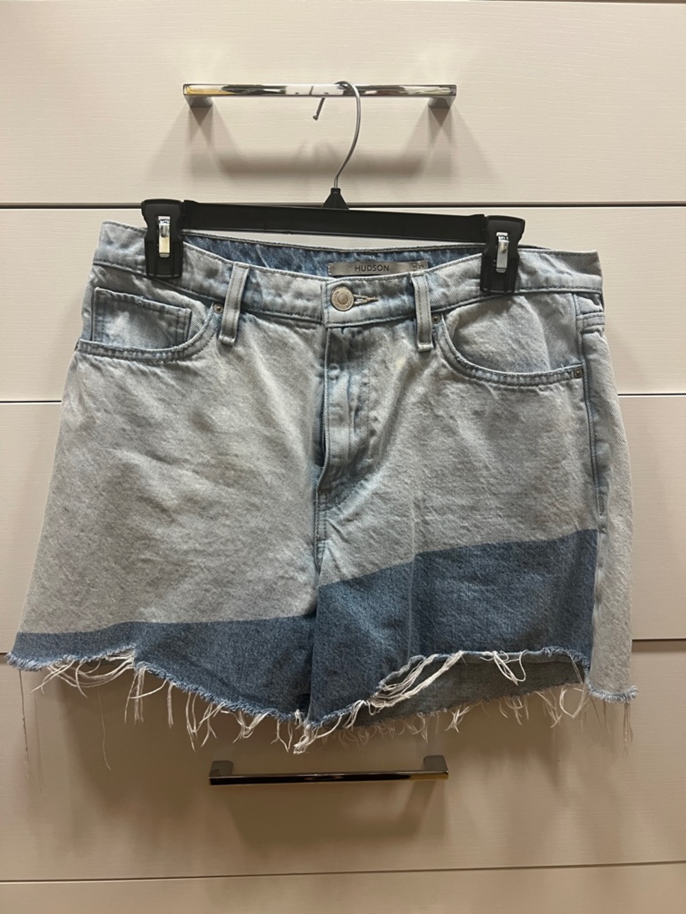 Hudson Jeans Two-Tone Light and Dark Blue Denim Cutoff Shorts